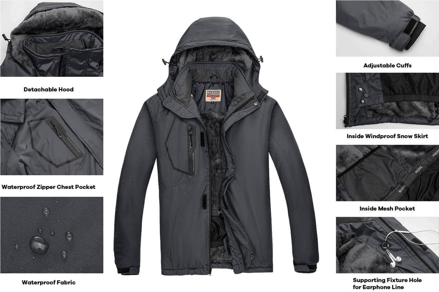 Men'S Waterproof Ski Jacket Warm Winter Snow Coat Mountain Windbreaker Hooded Raincoat