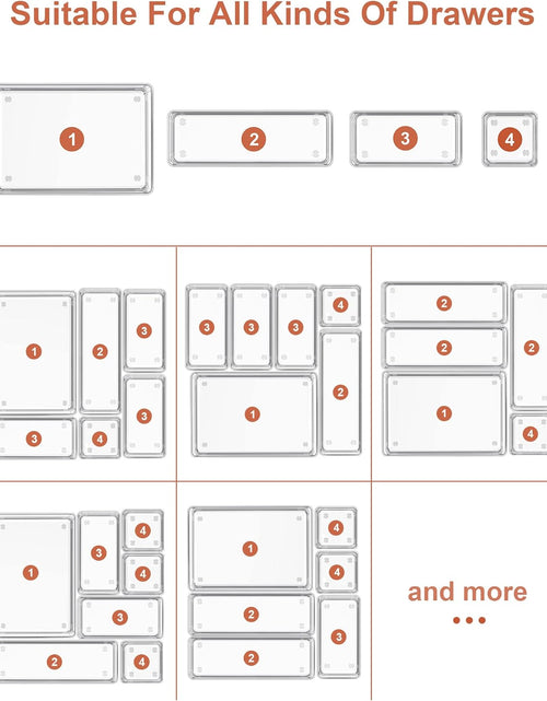 Load image into Gallery viewer, 22-Piece Drawer Organizer with Non-Slip Silicone Pads, 4-Size Clear Desk Drawer Organizer Trays Storage Tray for Makeup, Jewelries, Utensils in Bedroom Dresser, Office and Kitchen, Clear
