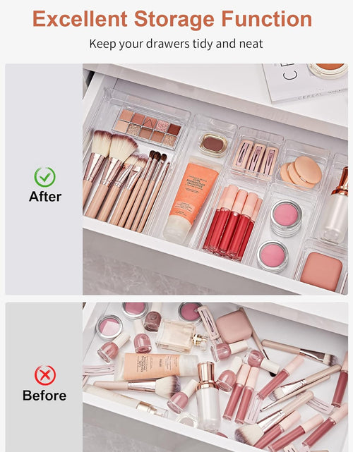 Load image into Gallery viewer, 22-Piece Drawer Organizer with Non-Slip Silicone Pads, 4-Size Clear Desk Drawer Organizer Trays Storage Tray for Makeup, Jewelries, Utensils in Bedroom Dresser, Office and Kitchen, Clear
