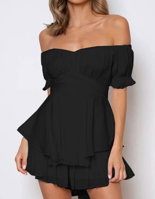 Load image into Gallery viewer, Women Boho Romper off Shoulder Ruffle Chiffon Shorts Jumpsuit Playsuit
