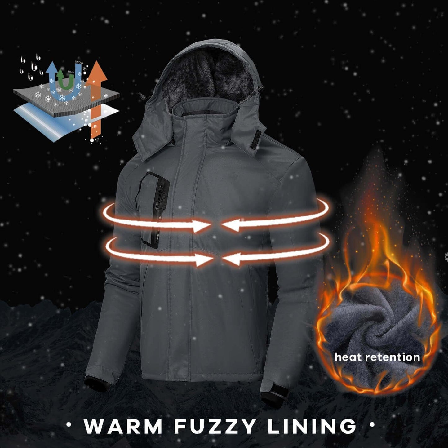 Men'S Waterproof Ski Jacket Warm Winter Snow Coat Mountain Windbreaker Hooded Raincoat