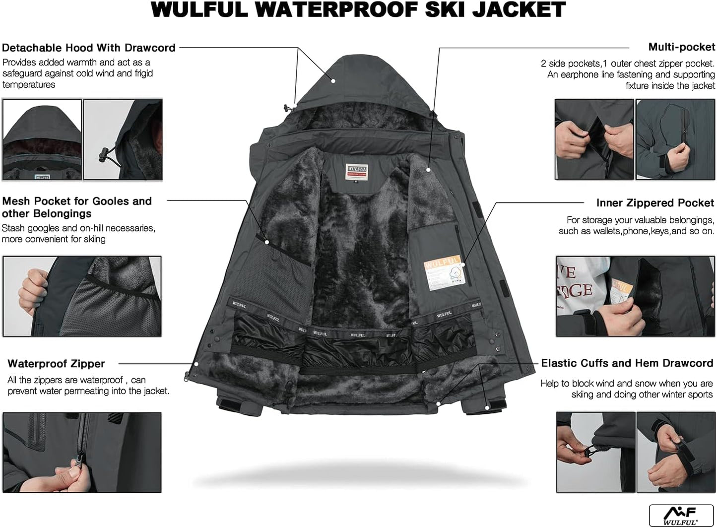 Men'S Waterproof Ski Jacket Warm Winter Snow Coat Mountain Windbreaker Hooded Raincoat