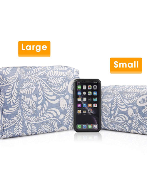 Load image into Gallery viewer, Large Makeup Bag Zipper Pouch Travel Cosmetic Organizer for Women (Large, Blue Leaf)

