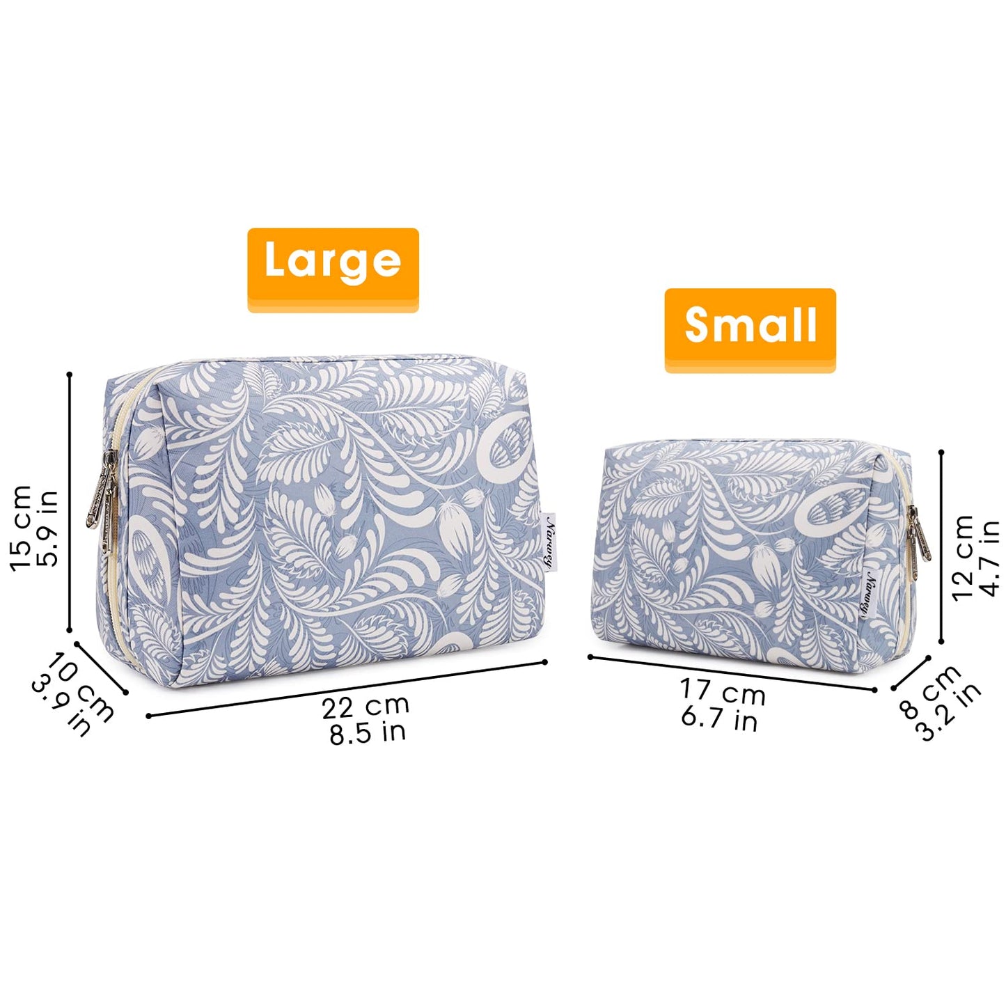Large Makeup Bag Zipper Pouch Travel Cosmetic Organizer for Women (Large, Blue Leaf)
