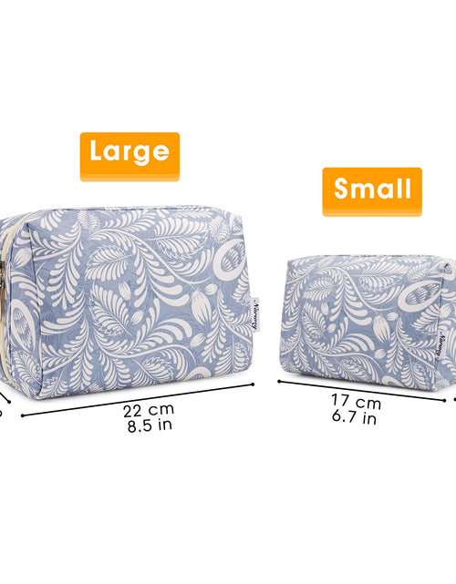 Load image into Gallery viewer, Large Makeup Bag Zipper Pouch Travel Cosmetic Organizer for Women (Large, Blue Leaf)

