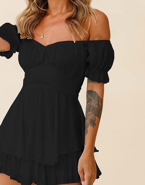 Load image into Gallery viewer, Women Boho Romper off Shoulder Ruffle Chiffon Shorts Jumpsuit Playsuit
