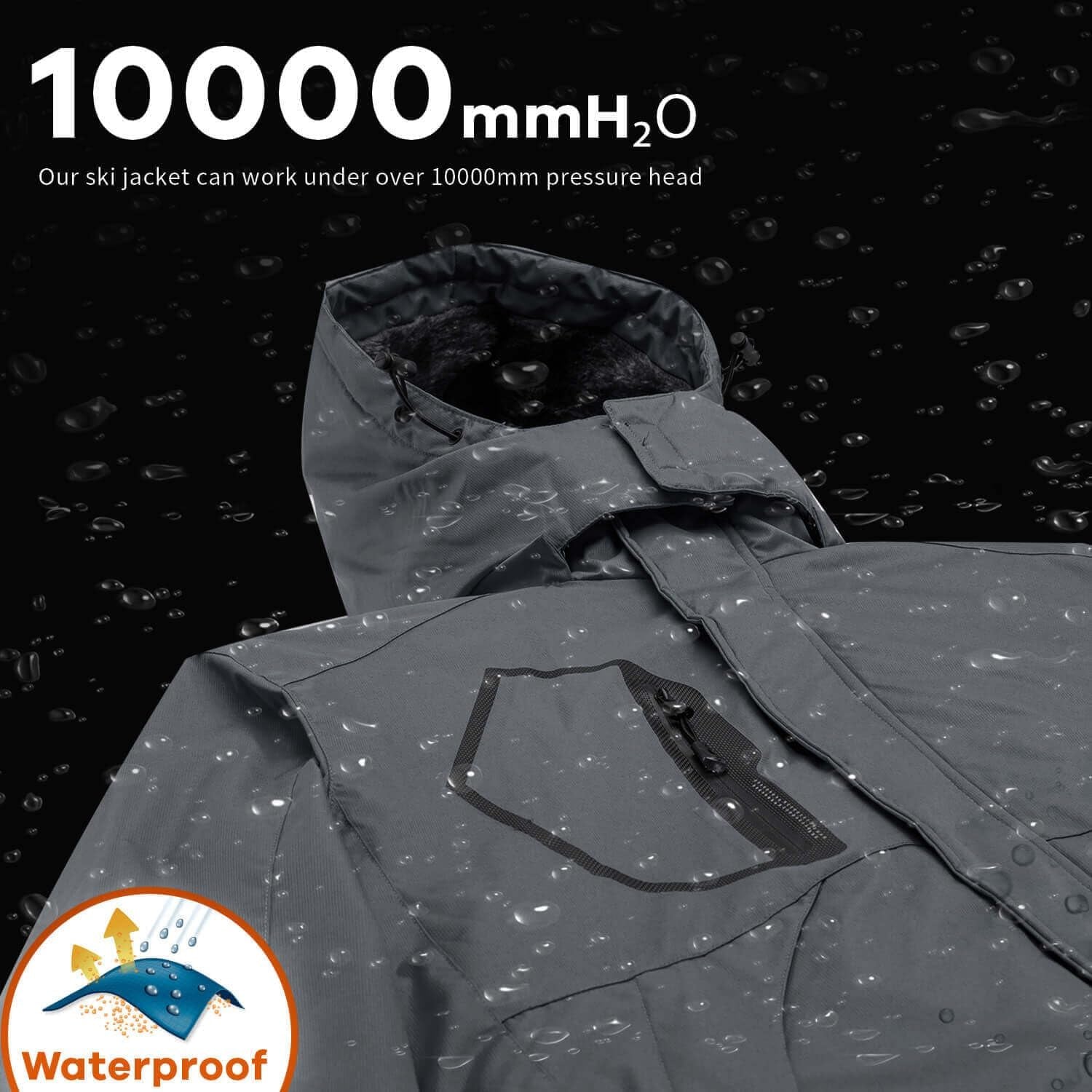Men'S Waterproof Ski Jacket Warm Winter Snow Coat Mountain Windbreaker Hooded Raincoat