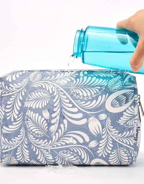 Load image into Gallery viewer, Large Makeup Bag Zipper Pouch Travel Cosmetic Organizer for Women (Large, Blue Leaf)
