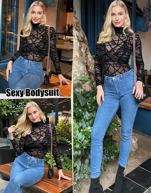 Load image into Gallery viewer, Women Sexy Sheer Floral Lace Bodysuit Long Sleeve Teddy Lingerie
