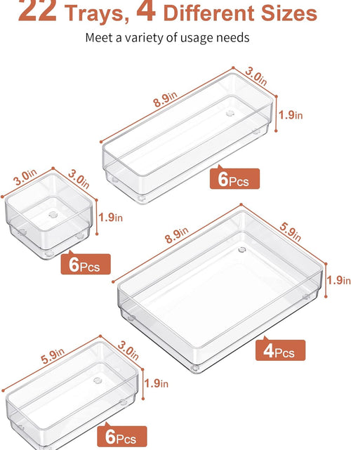 Load image into Gallery viewer, 22-Piece Drawer Organizer with Non-Slip Silicone Pads, 4-Size Clear Desk Drawer Organizer Trays Storage Tray for Makeup, Jewelries, Utensils in Bedroom Dresser, Office and Kitchen, Clear

