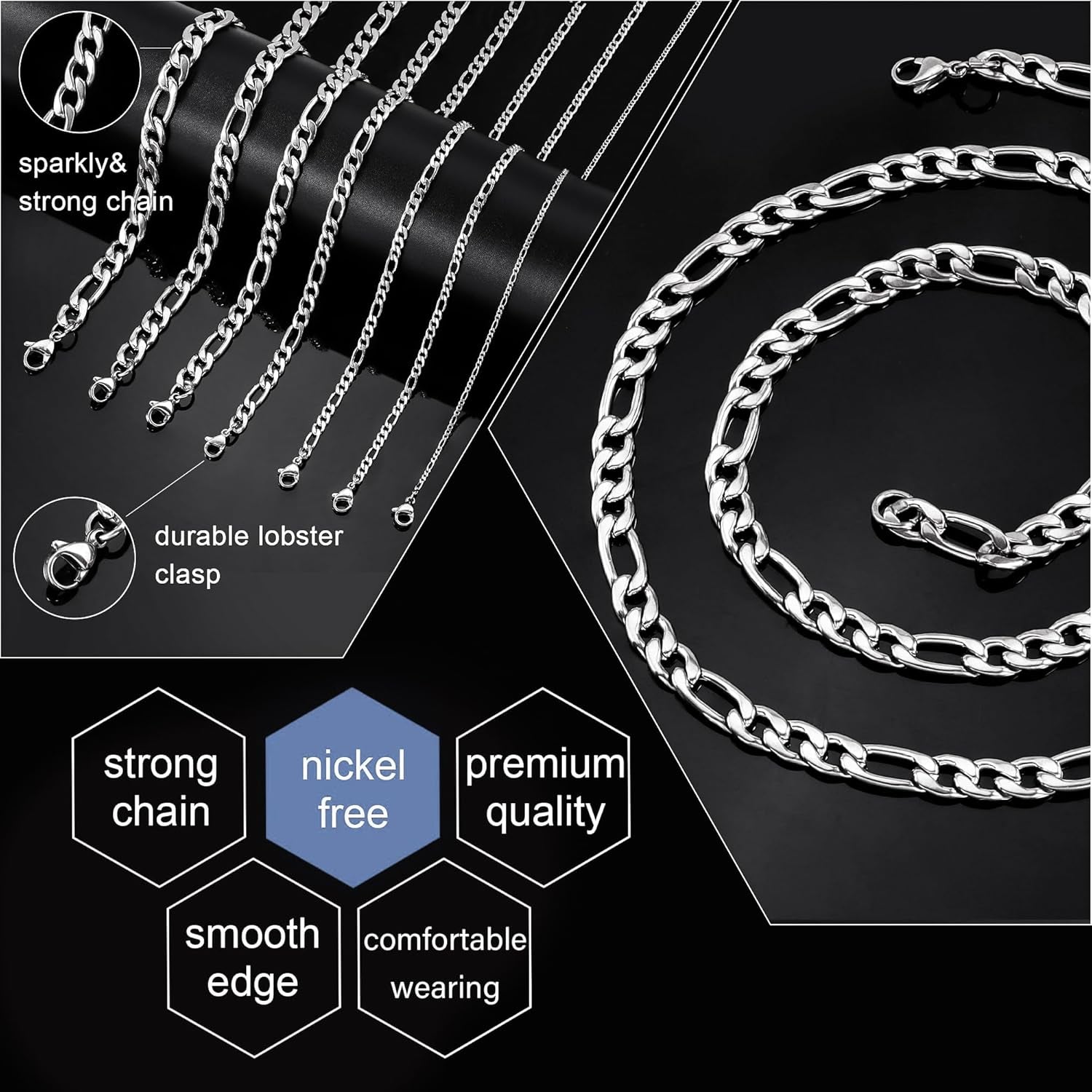 Figaro Chain Necklace Stainless Steel Real Gold Plated Chains for Men Women Jewelry