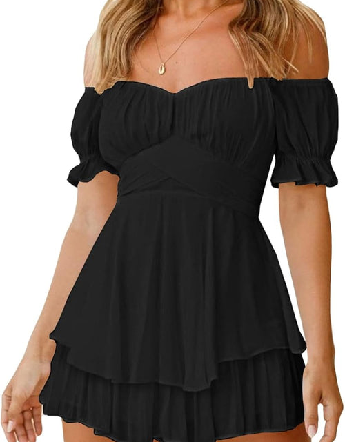 Load image into Gallery viewer, Women Boho Romper off Shoulder Ruffle Chiffon Shorts Jumpsuit Playsuit
