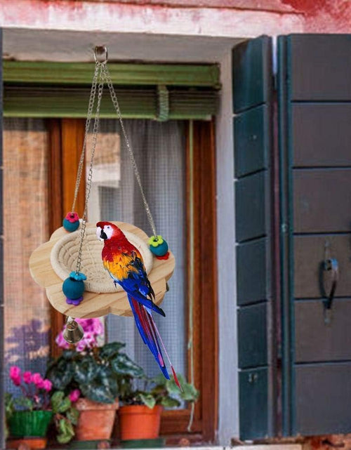 Load image into Gallery viewer, Bird Hammock Bed Hanging Swing Nest Cotton Weave Hemp Rope Hut with Colorful Bells and Chew Toy for Parrot Parakeet Cockatiel Conure Lovebird Budgie
